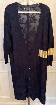 Marina Rinaldi Black Gold Detail Extra Long Cardigan Sweater Coat SZ L