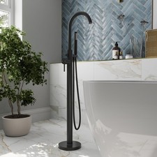 Modern Freestanding Bathroom Shower Bath Mixer Tap Handheld Hose Matt Black