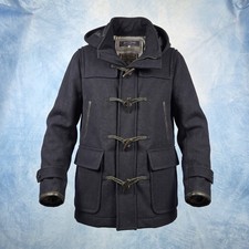 Destrad Tokyo Mens Navy Blue Melton Wool Blend Hooded Duffle Coat Size L