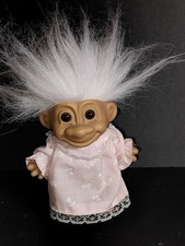 Russ Troll Doll in Pink Nightgown Pink Hair with Brown Eyes Vintage