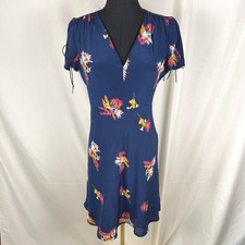 Madewell Silk Floral Fit & Flare Dress Navy 30s/40s-Style Vintage-Inspired Sz 2