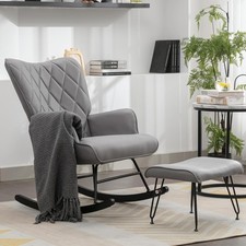 Stylish Grey Upholstered Rocking Chair  Ottoman - Perfect for Nursery  Living