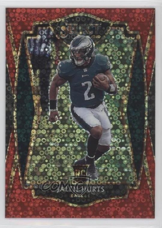 2020 Panini Select Premier Level Red Disco Prizm 20/49 Jalen Hurts Rookie RC 4l3