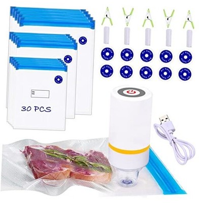 42 PCS Sous Vide Vacuum Sealer Set - 30 Reusable Bags, 5 Clips and Sealing 