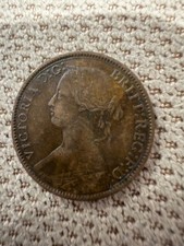 1860 UK Great Britain Farthing Coin Beaded Border Bun head RARE