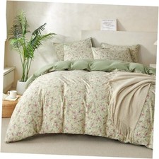Floral Queen Duvet Cover Soft Brushed Microfiber Crinkle Gauze 3 Pieces Floral