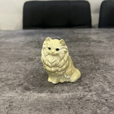 Vintage White Persian Cat Figurine Ceramic Glossy Green Eyes Collectible