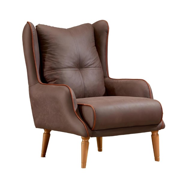 Moderner Brauner Stoffsessel Aus Holz FüR Wohnzimmer-image