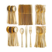 Premium Metallic Gold Plastic Cutlery Set for 24 Guests - 72 Pc