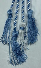 2PCS Curtain Tiebacks Light Blue & White 50” Rope with Tassel Excellent Preowned