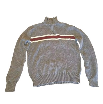 Aeropostale Mens Medium 1/4 Zip Pullover Sweater New Grey W/red/white stripes.