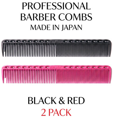 Y.S.PARK YS-336 Professional Barber Cutting Comb Black & Red 2 Pack Japan