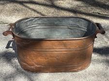 Antique Copper Tub Boiler 19th Century Deluxe Large Basin Pot Wooden Handles