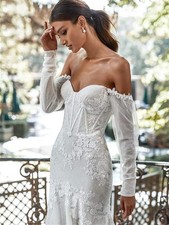 Elegant Mermaid Wedding Dresses Off Shoulder Applique Long Sleeves Bridal Gowns