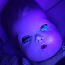 4 Spooky Creepy Prop Dolls Various sizes Glass eyes open/close Fully dressed