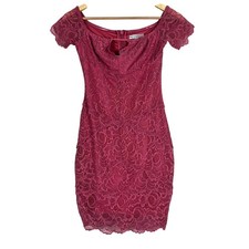 Guess Dress Womens XS Pink Floral Lace Off Shoulder Scalloped Coquette Feminine