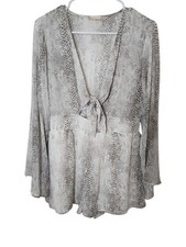 Altar'd State Snake Print Long Sleeve Sheer Tie Front Cut Romper Size Medium