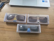 3 New Clip On Polarized Sunglasses Free Faux Leather Cases Unisex