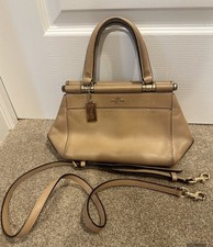 Coach Tan Top Handle Satchel, Zip Closure, Detachable Strap, Inner Pockets