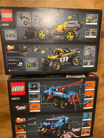 2 Retired Lego TECHNIC sets 42070 6X6 All Terrain and 42081 Volvo Wheel Loader