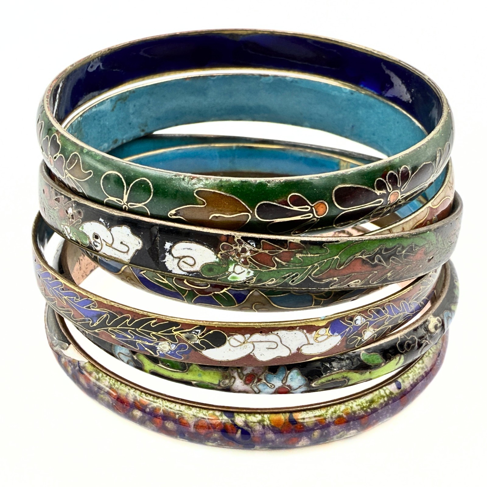 Vintage Chinese Export Stackable 6 Cloisonne Bang… - image 4