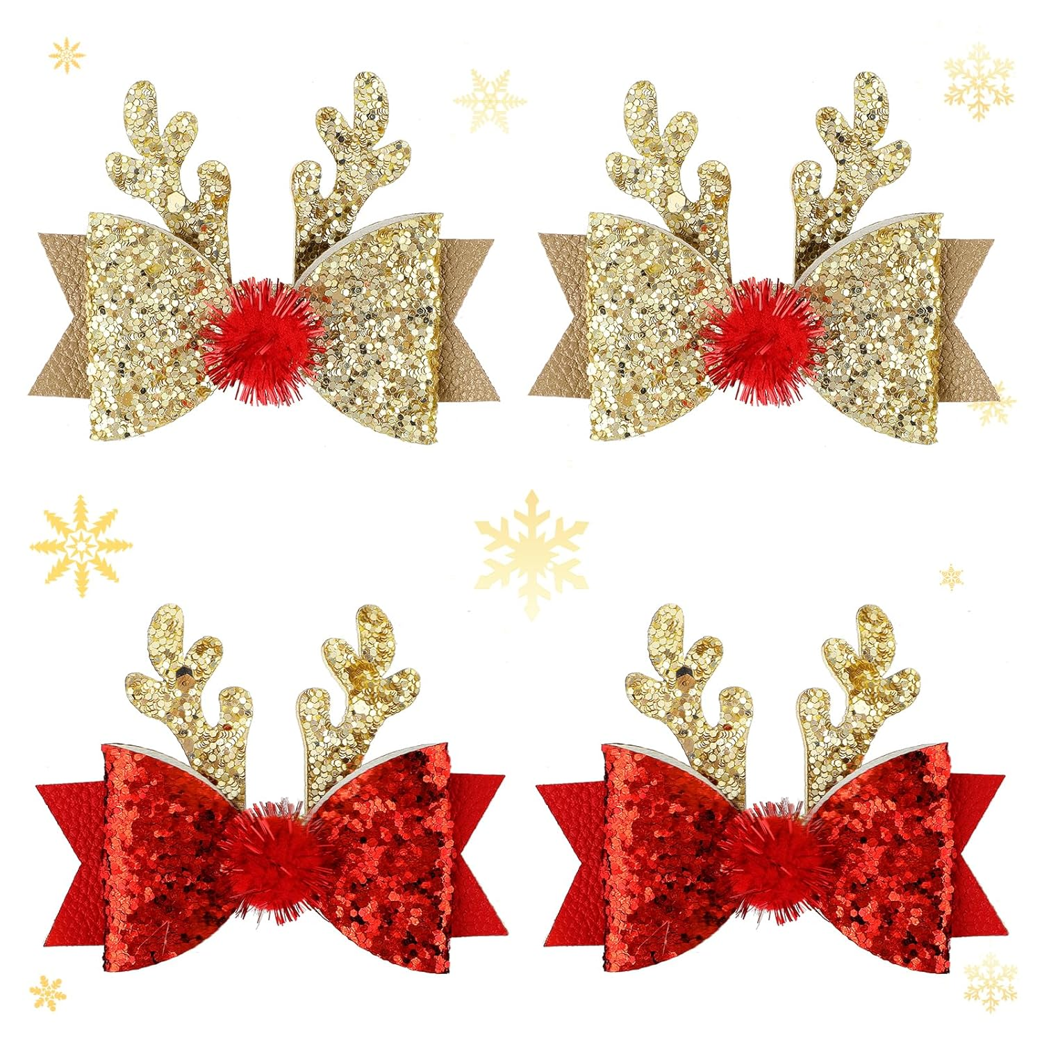 2 Pairs Christmas Hair Clip - Christmas Reindeer Antlers Headdress, Cute Bow Tie