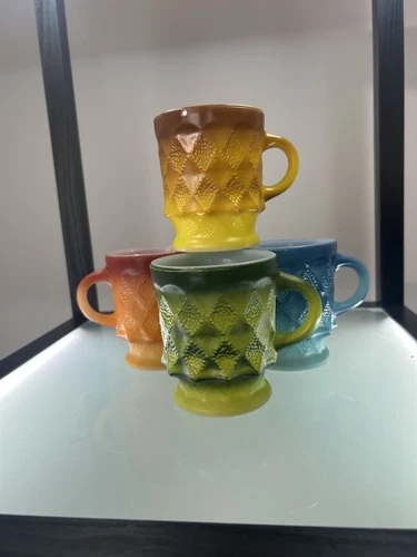VINTAGE FIRE KING  COFFEE CUPS TAKE A STEP BACK IN TIME WITH THESE. (4)