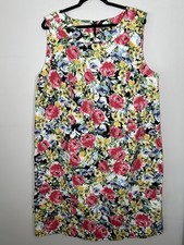 Talbots Woman Sheath Dress White Pink Watercolor Floral Canvas Zip Up Size 22W