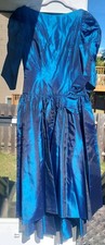 Vintage Dance Allure Alfred Angelo Prom Dress M Blue Bow Pouf USA Tafetta Maxi