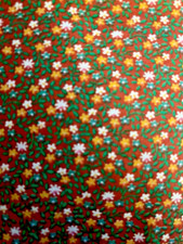 VTG Ditzy CALICO Blue ,Orange White Florals on Red Cottagecore BTFQ