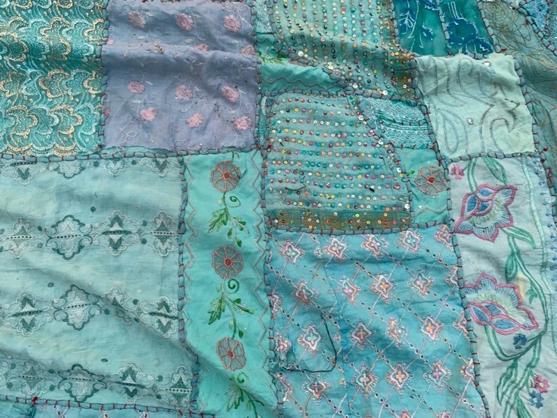6x8 ft Antique Handmade Uzbek Bedsheet Patchwork Bedspread textile 255x185 cm - Image 4 of 4