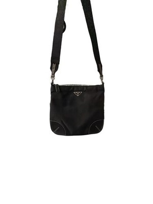 Prada Tessuto Nylon and Leather Messenger Crossbody Bag with Contrast Stitching