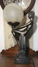 Art Deco Lamp, Bronze Lamp, Lady Sitting Holding Ball, Widdup And Bingham 