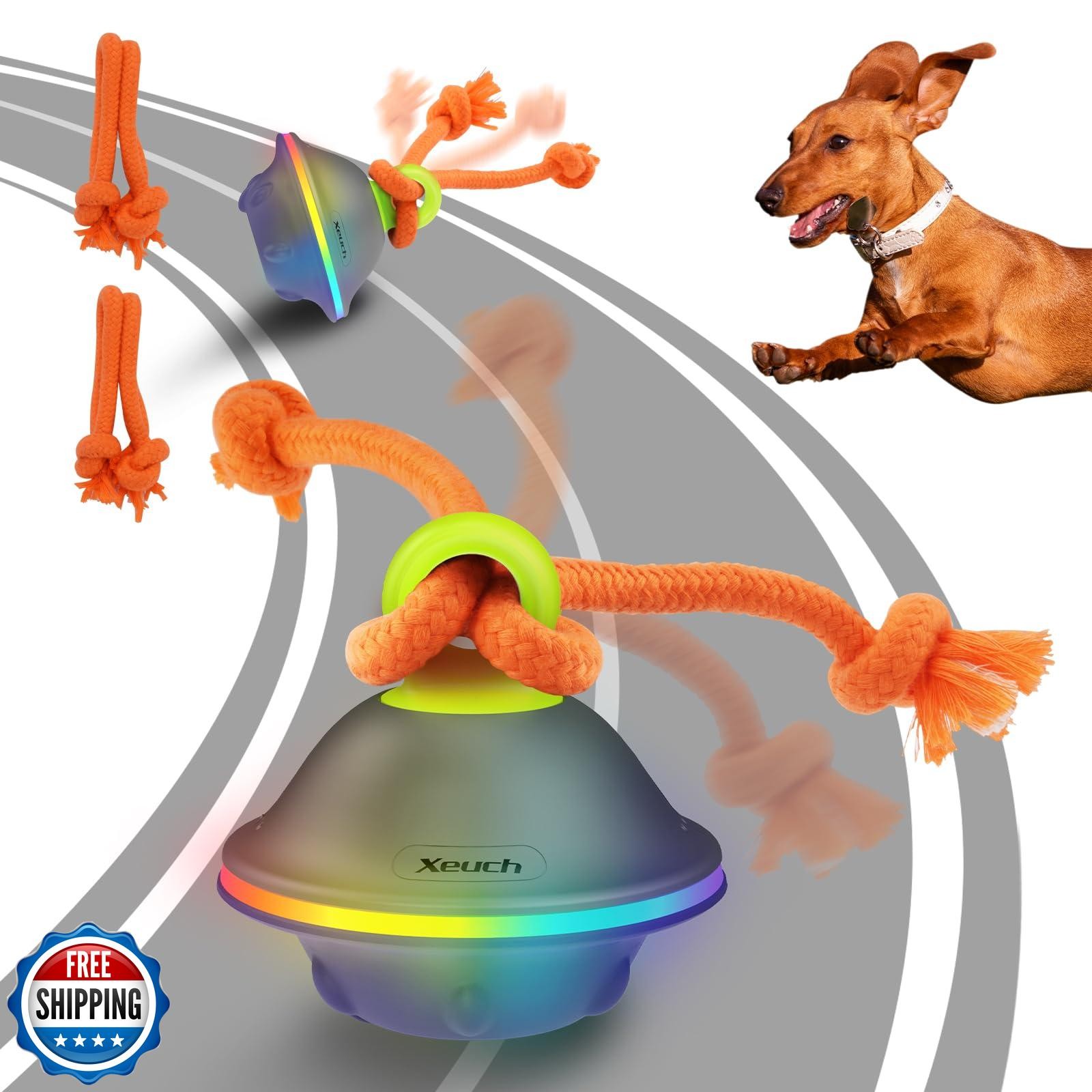Interactive Automatic Rolling Dog Ball Toy with Rope for Play