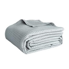 100 Cotton Waffle Weave Blanket King Size 104"x90", King 104"x90" Grey Blue
