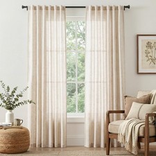 Beige Linen Blend Curtains 84 Inches Length 2 Panels for Bedroom Living Room,...