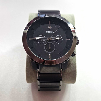 Fossil Men's Chronograph Quartz Watch Black Dial 45mm Steel Bracelet 5 ATM