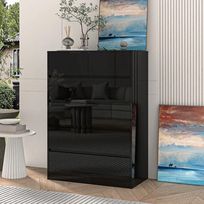 White Malm Handle-Free Modern Dresser: 63'' High Gloss Wood Chest With 8 Drawers