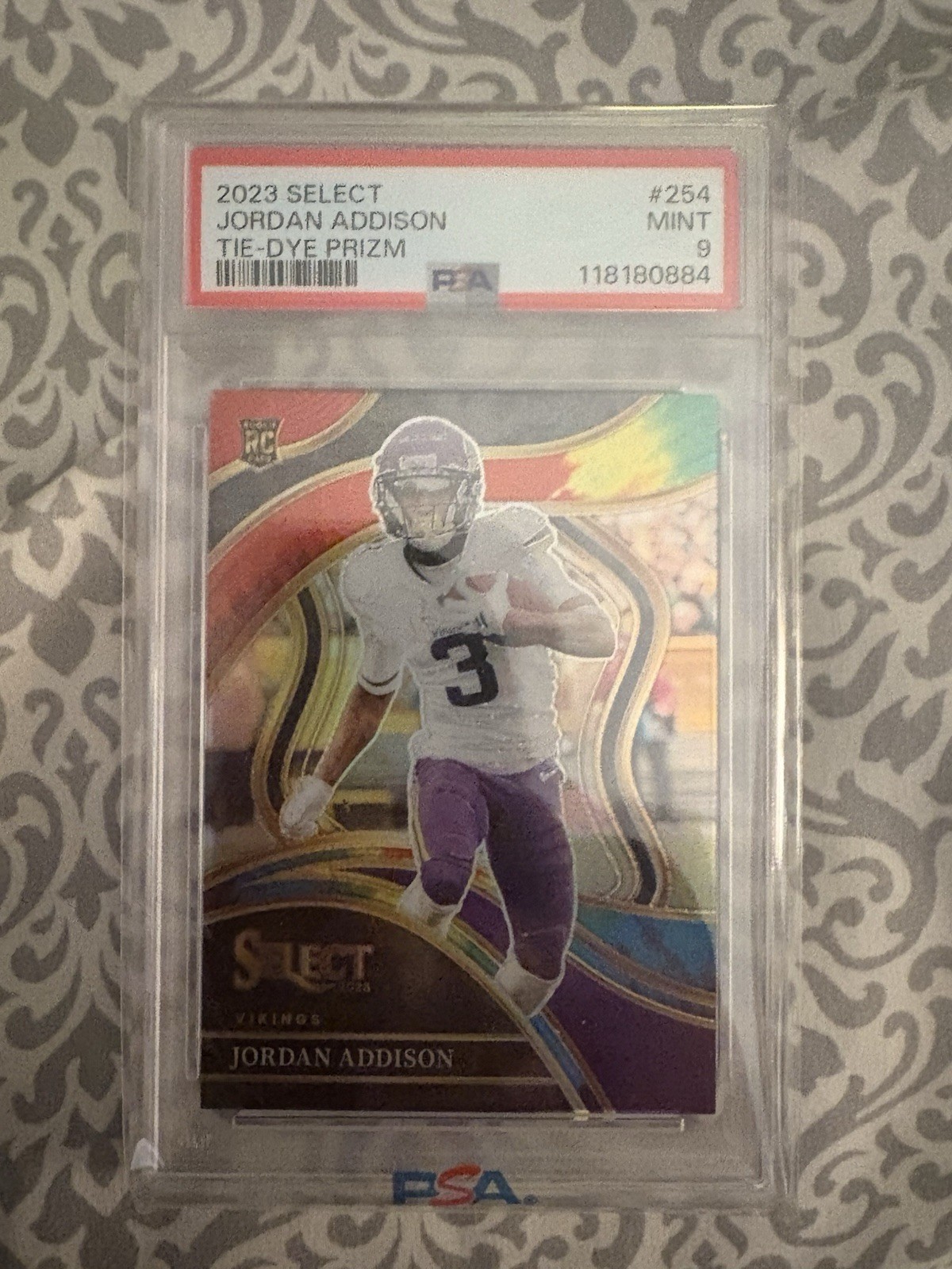 2023 Panini Select Tie-Dye Prizm #254 Jordan Addison RC Rookie 16/25 PSA 9