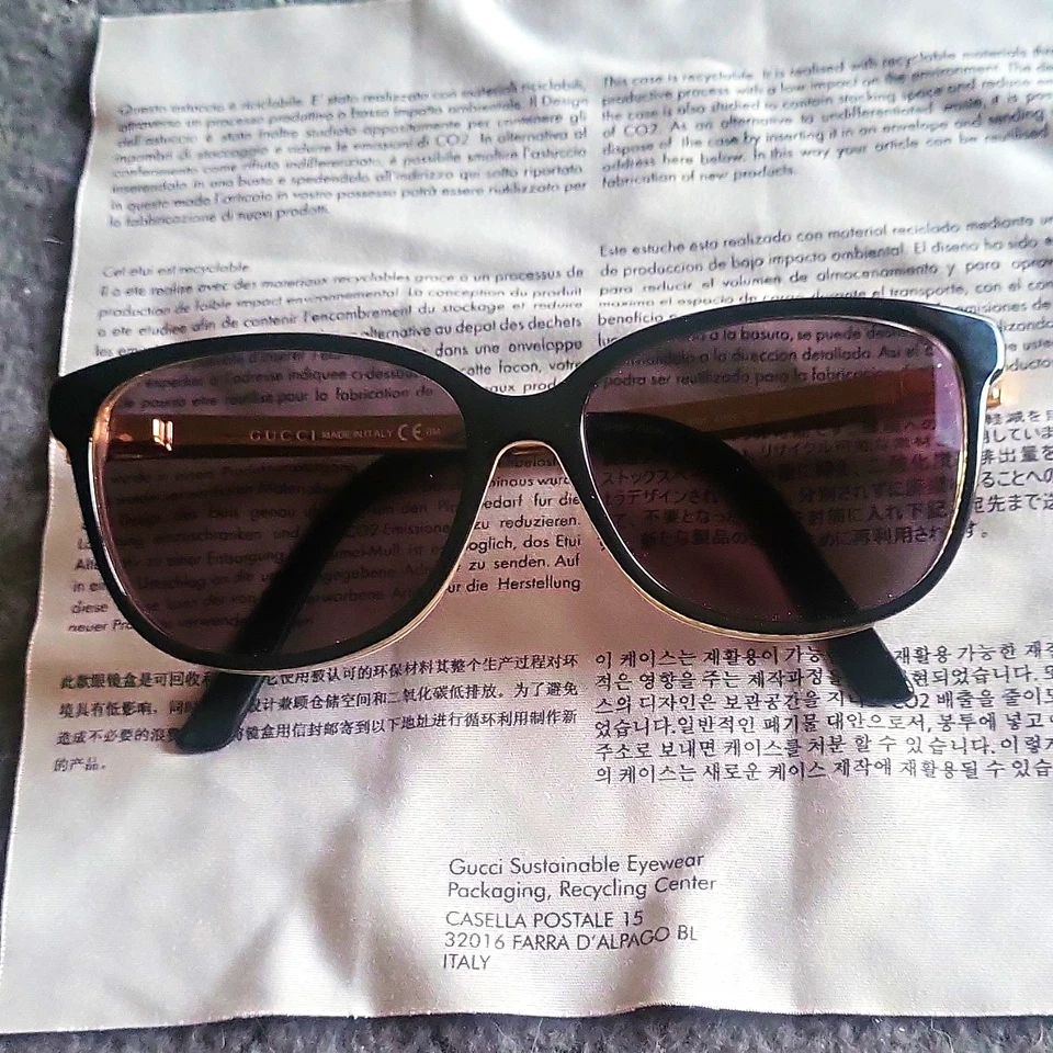Gucci GG 3701 Cat Eye Sunglasses Black/Gold Grey Tinted UV 140mm - Image 1 of 4