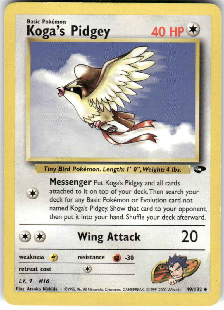 Koga's Pidgey 49/132 Uncommon Gym Challenge Pokemon Unlimited Moderately Played