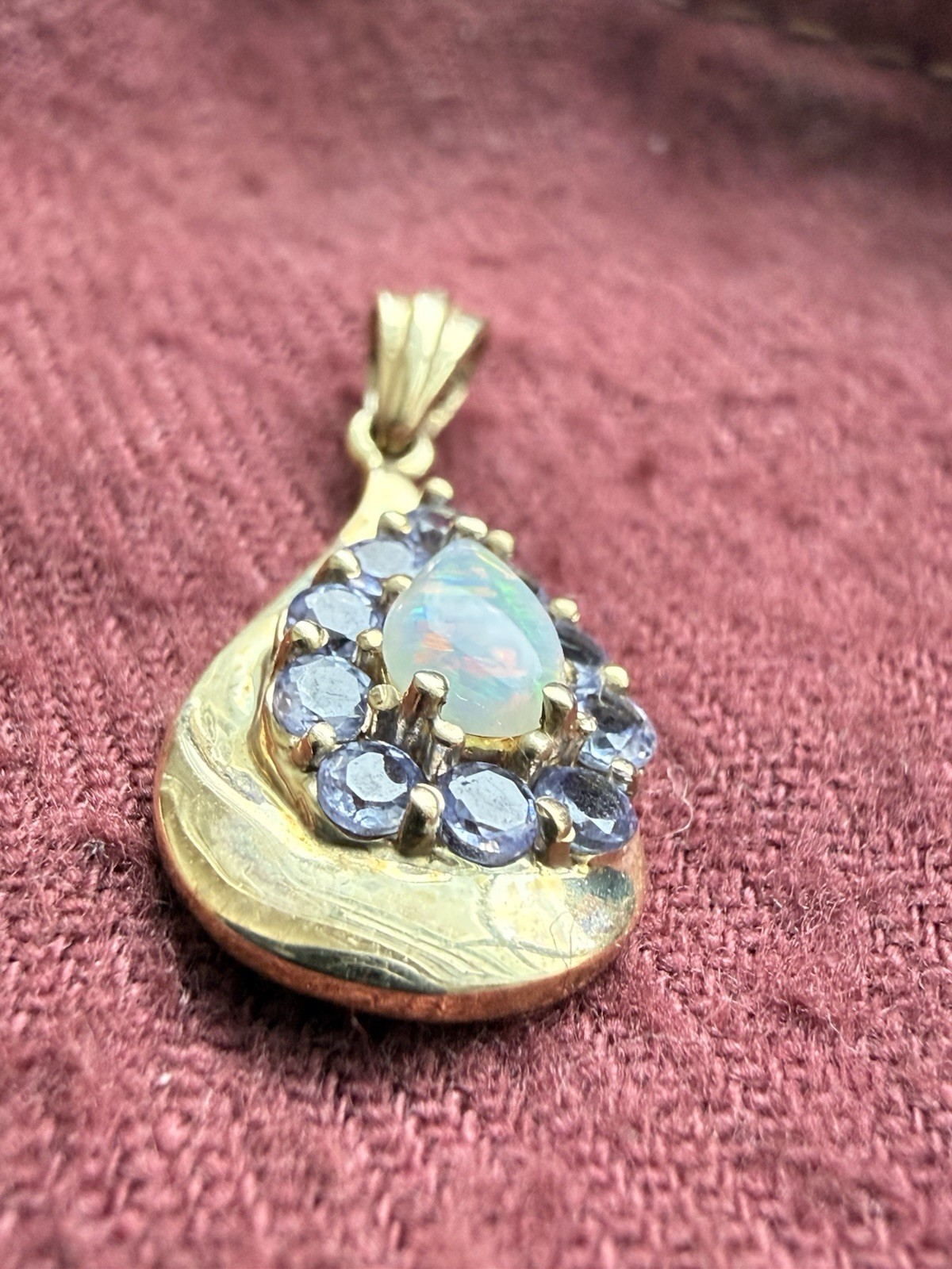 Solid 10k Yellow Gold Charm Pendent Opal Tanzanit… - image 6