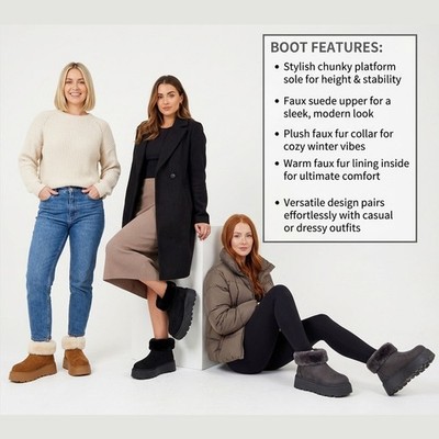Damen Plateau Stiefel Winter Warm Fell Gefüttert Kragen Damen Slipper Schuhe