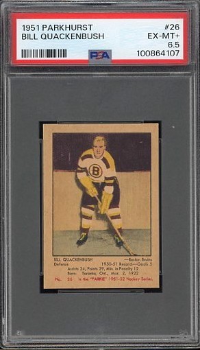 1951 Parkhurst 26 Bill Quackenbush RC HOF.  PSA 6 .5 EXMT+.  (TX4107).