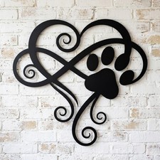 Infinity Heart Paw Metal Wall Art, Dog Paw Memorial Sign, Pet Lover Wall Decor
