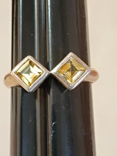 Sterling Silver Ring With Duel Square Cut Yellow Citrine Stone Sz 7.5 0061 D11