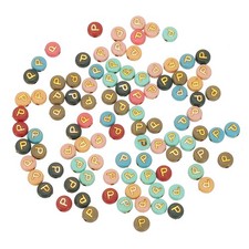 100 Pcs 4x7mm Colorful Round Acrylic Letter Beads with Golden Letter P