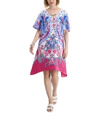 JM Collection Women's Short Sleeve V-Neck Floral Printed Swing Dress