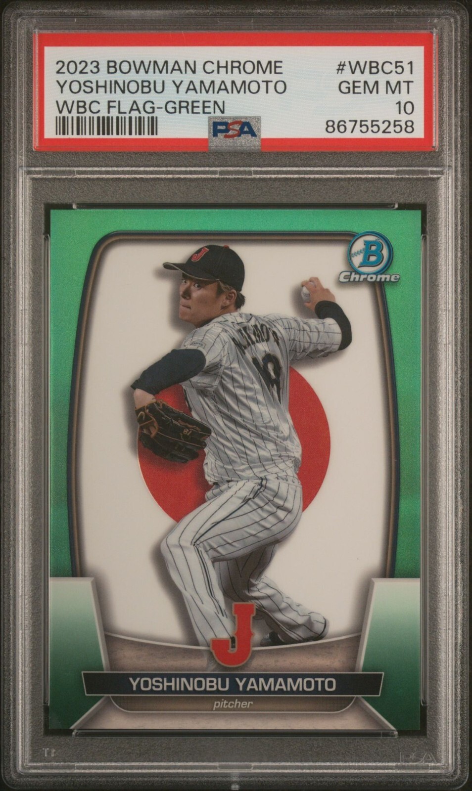 2023 Bowman Chrome WBC Yoshinobu Yamamoto Green Refractor /99 PSA 10 GEM MINT