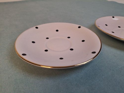 Set 2 tazze da tè e piattini Clarence Bone China England rosa con pois neri - Foto 10 di 19